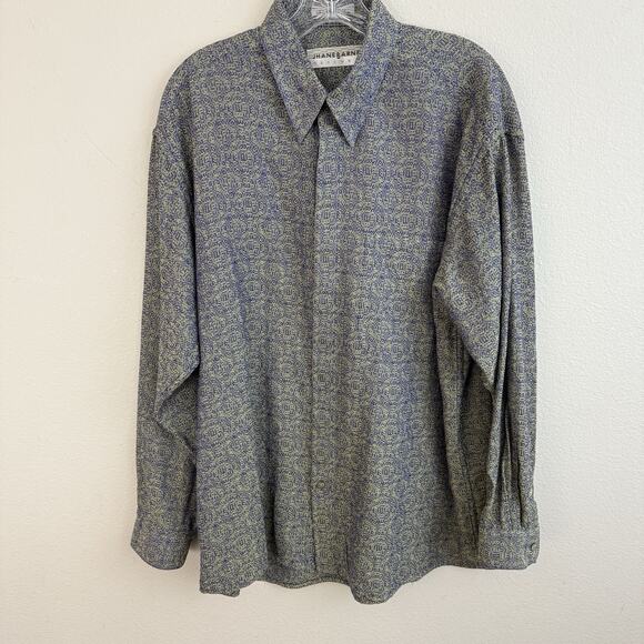 Jhane Barnes Button Down Shirt Men L Purple Pattern Japanese Woven Fabric Vtg - Picture 1 of 16